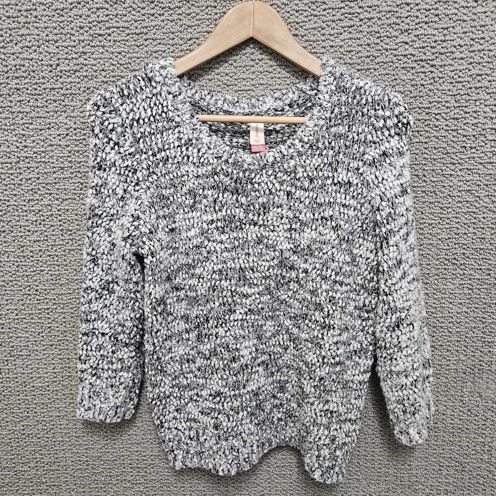 NO BOUNDARIES Women's Sweater Gray Marled Knit Crew Neck Long Sleeve Size XL